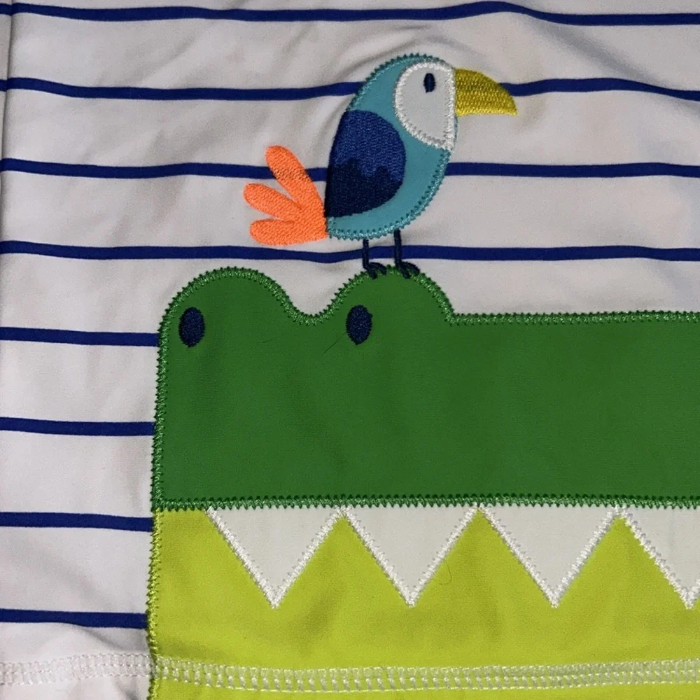 Gymboree Kids Crocodile &‎ Bird Short Sleeve Striped Rash Guard Top Sz 5T 50+UPF